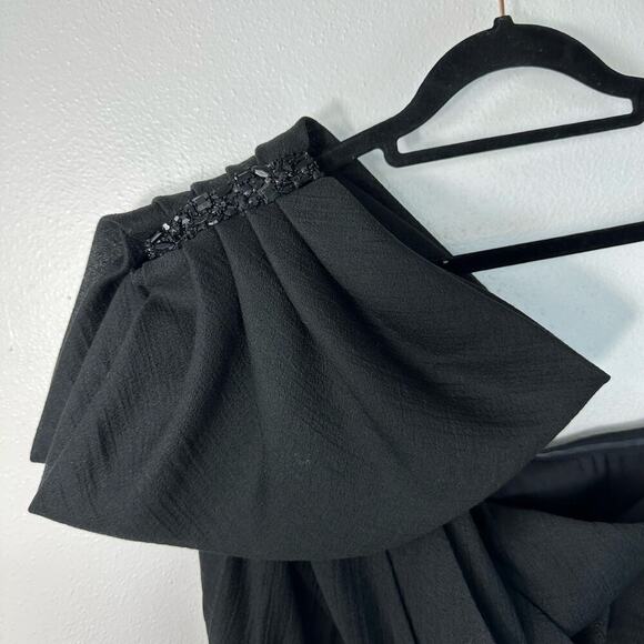 Marchesa Notte Dress One Shoulder Mini Bow Beaded Belted Cocktail LBD Black 4 - Picture 9 of 9